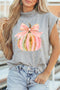 Pumpkin Bow Graphic High Neck Cap Sleeve Graphic Tee