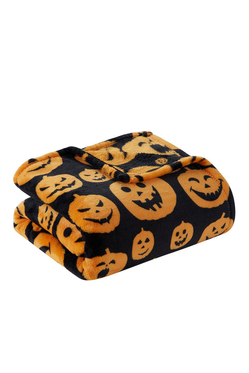 Pumpkin Face Graphic Print Soft Fleece Throw Blanket