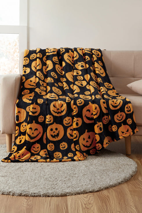 Pumpkin Face Graphic Print Soft Fleece Throw Blanket
