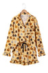 Pumpkin Face Print Ruffle Long Sleeve Two Piece Lounge Set