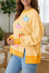 Pumpkin Face Stripe Waffle Knit Slit Pullover Sweatshirt