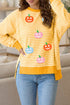 Pumpkin Face Stripe Waffle Knit Slit Pullover Sweatshirt