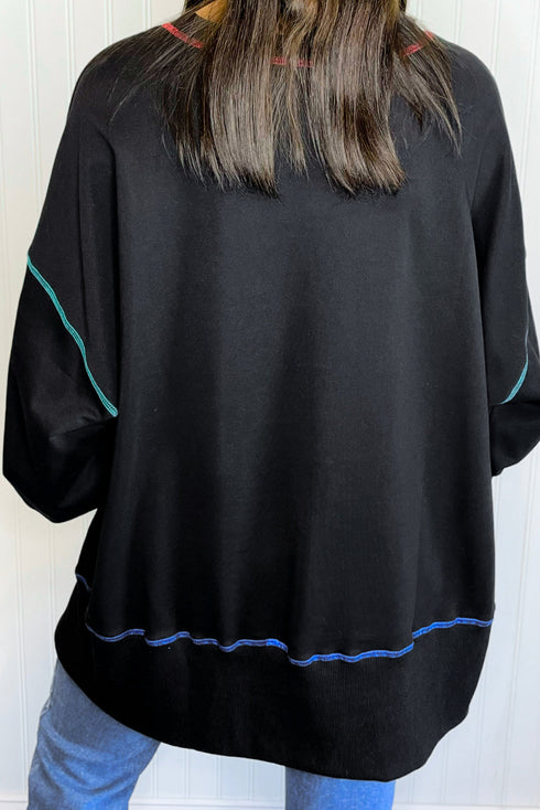 Pumpkin Floral Graphic Exposed Seam Tunic Sweatshirt