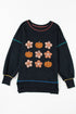 Pumpkin Floral Graphic Exposed Seam Tunic Sweatshirt