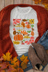 Pumpkin Floral Graphic Print Short Sleeve Crew Neck Tee