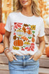 Pumpkin Floral Graphic Print Short Sleeve Crew Neck Tee