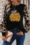Pumpkin Graphic Leopard Sleeve Knit Long Sleeve Tee