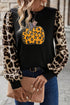 Pumpkin Graphic Leopard Sleeve Knit Long Sleeve Tee