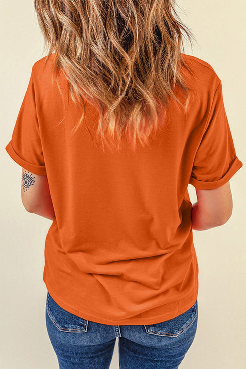 Pumpkin Letter Print Relaxed Casual Statement Graphic Tee