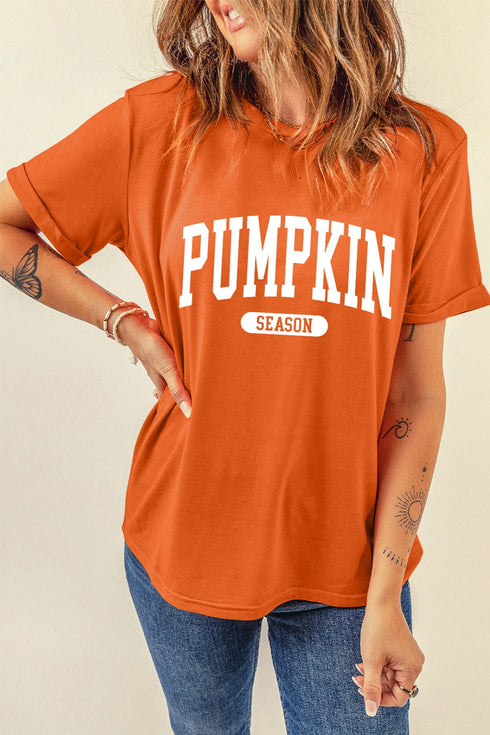 Pumpkin Letter Print Relaxed Casual Statement Graphic Tee