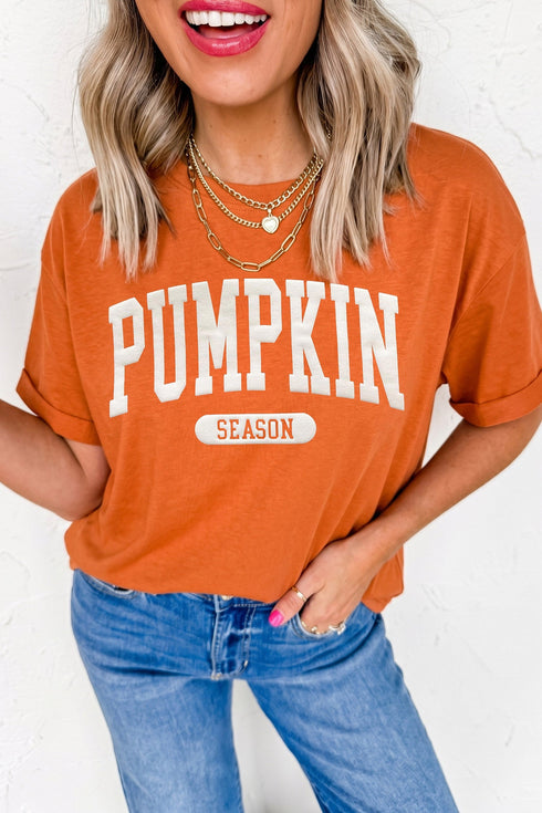 Pumpkin Letter Print Relaxed Casual Statement Graphic Tee