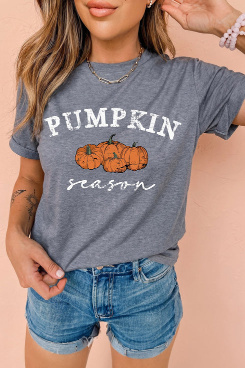 Pumpkin Message Round Neck Short Sleeve Casual Graphic Tee