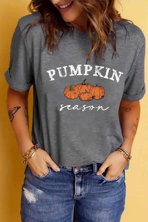 Pumpkin Message Round Neck Short Sleeve Casual Graphic Tee