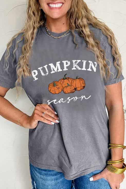 Pumpkin Message Round Neck Short Sleeve Casual Graphic Tee