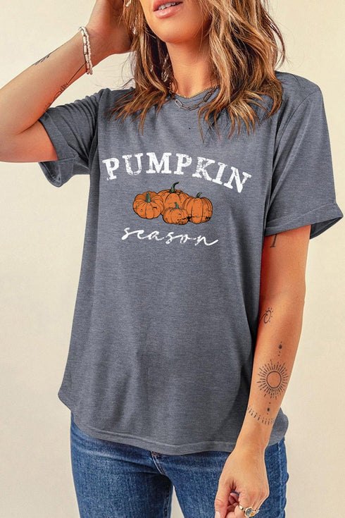 Pumpkin Message Round Neck Short Sleeve Casual Graphic Tee