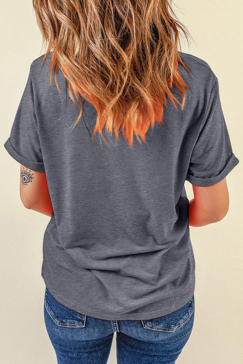 Pumpkin Message Round Neck Short Sleeve Casual Graphic Tee
