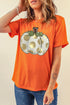 Pumpkin Print Crew Neck Short Sleeve Soft Tee