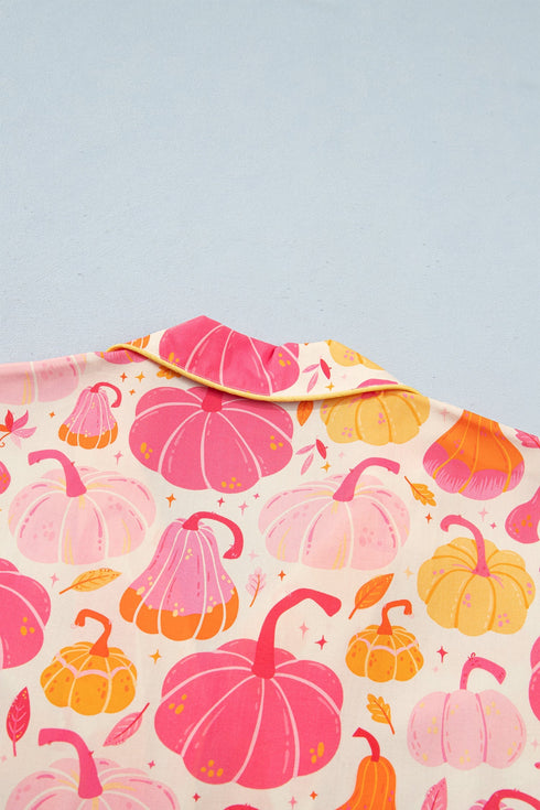 Pumpkin Print Pocket Placket Shell Button Lounge Set