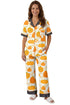 Pumpkin Print Polka Dot Trim Short Sleeve Pocket Loungewear Set