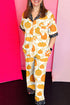 Pumpkin Print Polka Dot Trim Short Sleeve Pocket Loungewear Set