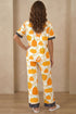 Pumpkin Print Polka Dot Trim Short Sleeve Pocket Loungewear Set
