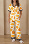 Pumpkin Print Polka Dot Trim Short Sleeve Pocket Loungewear Set