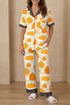 Pumpkin Print Polka Dot Trim Short Sleeve Pocket Loungewear Set