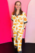 Pumpkin Print Polka Dot Trim Short Sleeve Pocket Loungewear Set