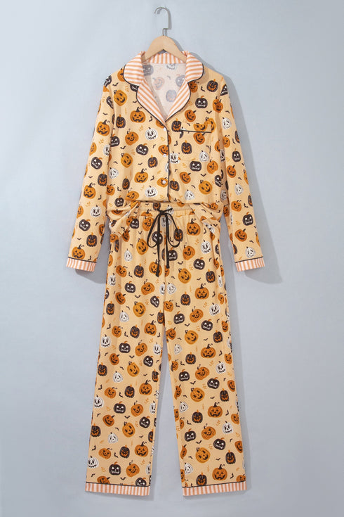 Pumpkin Print Two Piece Long Sleeve Lounge Set
