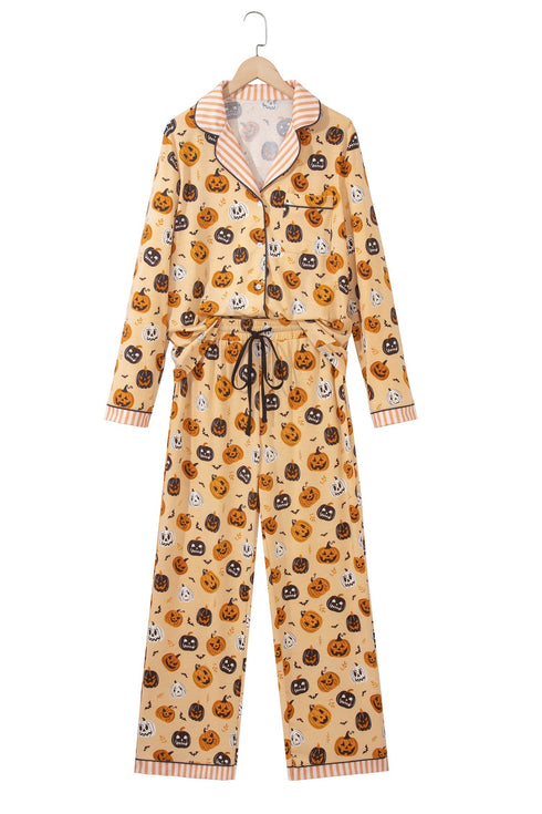 Pumpkin Print Two Piece Long Sleeve Lounge Set