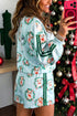 Puppies Wreath Print Pocket Sweatshirt And Short Lounge Set