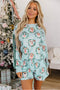 Puppies Wreath Print Pocket Sweatshirt And Short Lounge Set