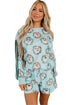Puppies Wreath Print Pocket Sweatshirt And Short Lounge Set