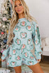Puppies Wreath Print Pocket Sweatshirt And Short Lounge Set
