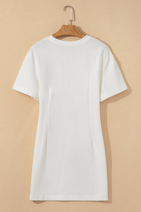 Pure Cotton Drop Shoulder Crew Neck Shift T Shirt Dress