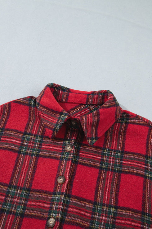 Pure Polyester Plaid Pattern Button Front Shacket
