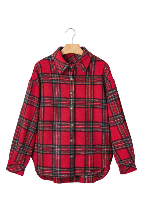 Pure Polyester Plaid Pattern Button Front Shacket