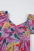 Purple Floral Print Sweetheart Neck Flutter Sleeve Blouse