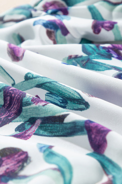 Purple Floral Ricrac Trim Half Sleeve Peplum Top