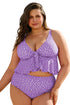 Purple Plus Size Polka Dot Print Ruffled Knotted V Neck Tankini Set
