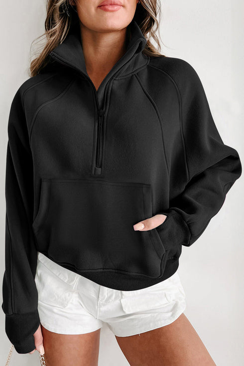 Quarter Zip Raglan Sleeve Kangaroo Pocket Sweatshirt