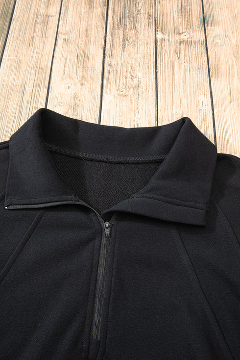 Quarter Zip Raglan Sleeve Kangaroo Pocket Sweatshirt