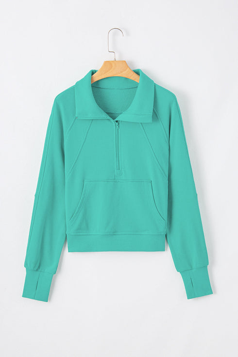 Quarter Zip Raglan Sleeve Kangaroo Pocket Sweatshirt