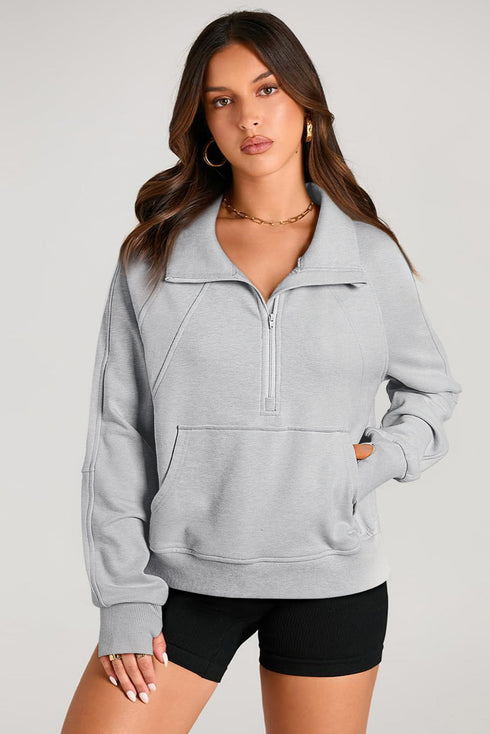 Quarter Zip Raglan Sleeve Kangaroo Pocket Sweatshirt