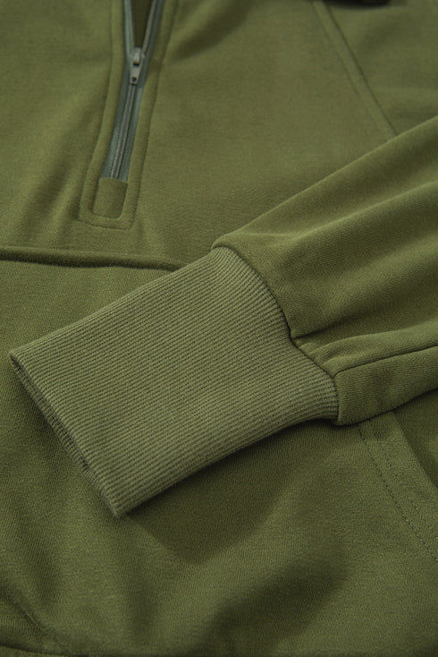 Quarter Zip Raglan Sleeve Kangaroo Pocket Sweatshirt