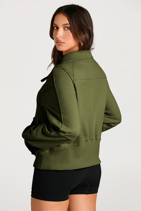 Quarter Zip Raglan Sleeve Kangaroo Pocket Sweatshirt