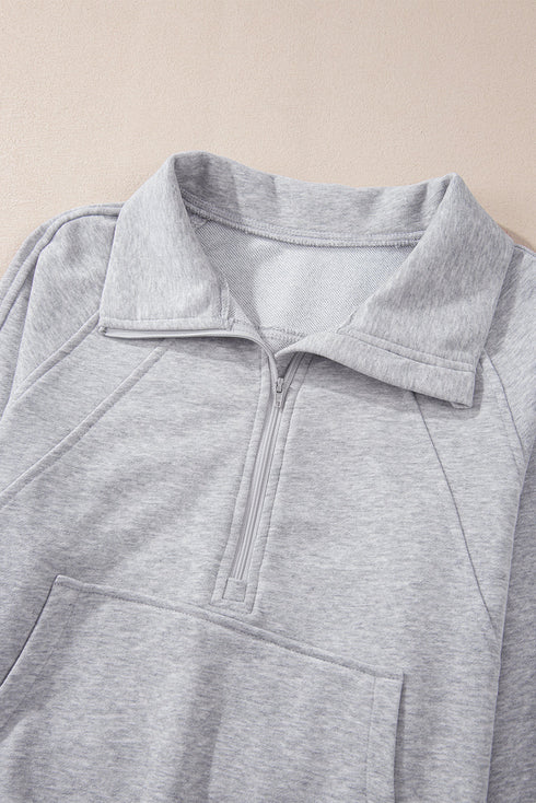 Quarter Zip Raglan Sleeve Kangaroo Pocket Sweatshirt