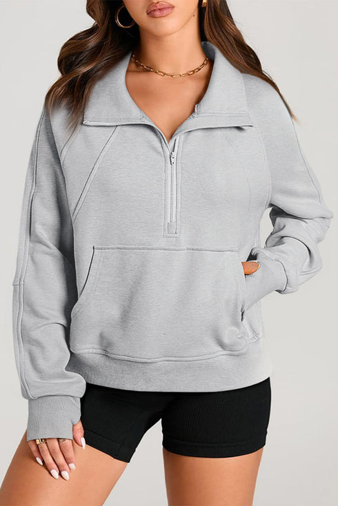 Quarter Zip Raglan Sleeve Kangaroo Pocket Sweatshirt