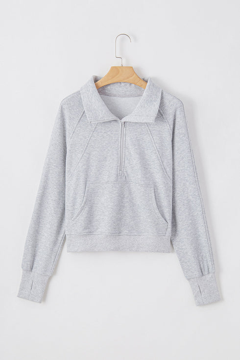 Quarter Zip Raglan Sleeve Kangaroo Pocket Sweatshirt