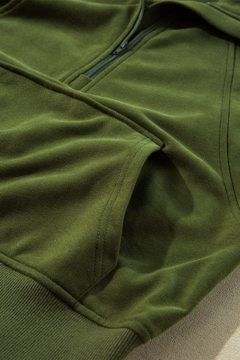 Quarter Zip Raglan Sleeve Kangaroo Pocket Sweatshirt